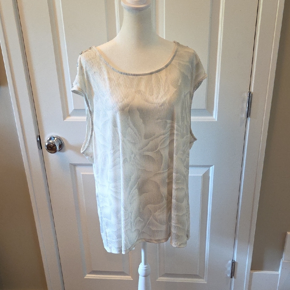 Calvin Klein White Boxy Cap Sleeve Blouse Size XL Or 2XL Sparkle Flowy Sexy